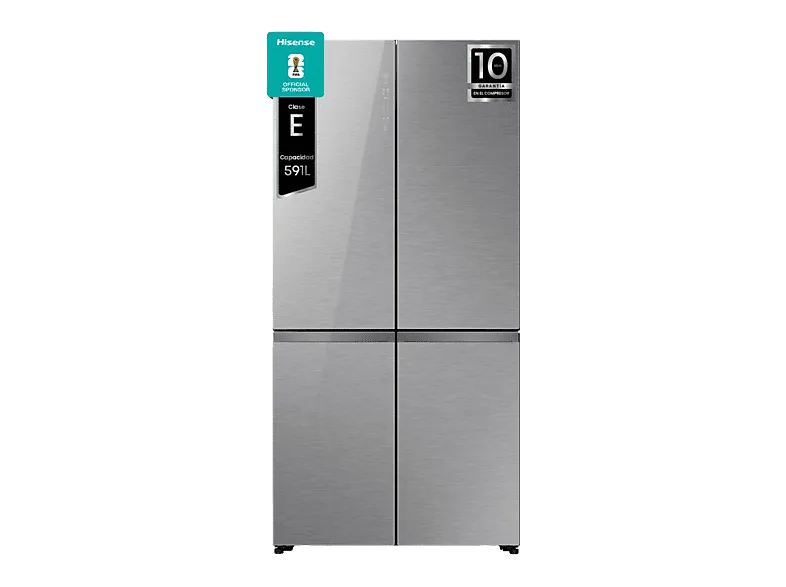 Frigorífico americano - Hisense RQ5P605NSVE, No Frost, 190 cm, 591 L, Kitchen Fit, Cajón de vacío, Cristal Inox
