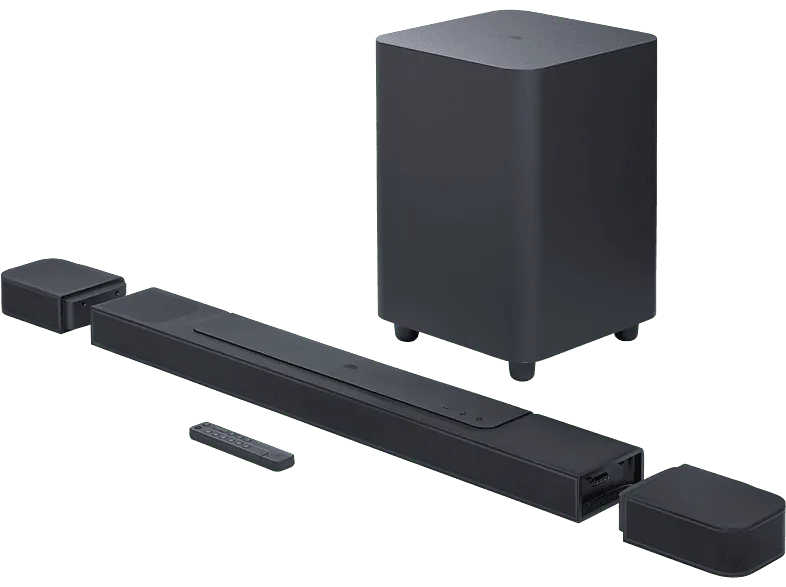 Barra de sonido - JBL Bar 1000, Bluetooth, Subwoofer inalámbrico, 880 W, Altavoces envolventes desmontables, Wifi integrado, Canales 7.1.4, Negro