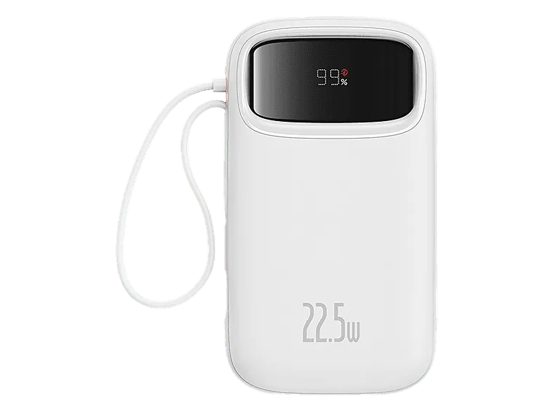 Powerbank - Baseus QPow 2, 10000 mAh, 22.5W, USB-C y Lightning, 4 puertos, Carga rápida simultánea, Con pantalla digital, Blanco