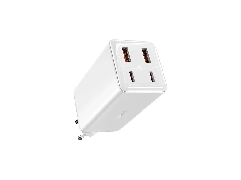 Cargador de pared - Baseus GaN, 100W, Tipo-C y USB, Con cable 100 cm, Carga rápida, Universal, Blanco