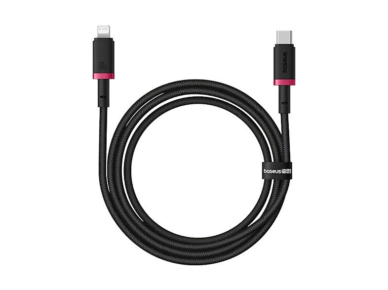 Cable USB - Baseus Dura, Lightning a USB-C, 100 cm, 20W, Carga rápida, Ultrarresistente, Negro y Rojo