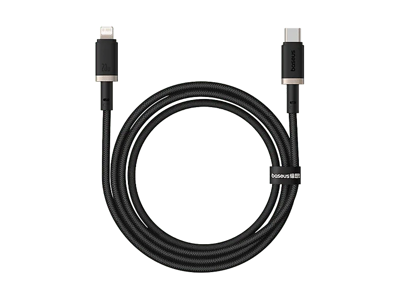 Cable USB a Lightning - Baseus DURA, Tipo-C, Carga rápida, trenzado ultrarresistente de 200 cm, Universal, 20W, Dorado y Negro