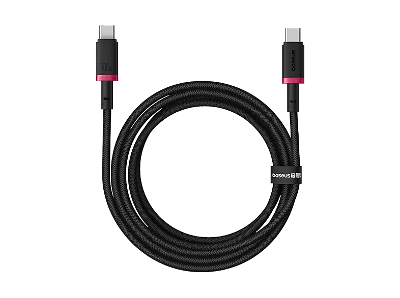 Cable USB - Baseus Dura, USB-C a USB-C, 200 cm, 100W, Carga rápida, Ultrarresistente, Negro y Rojo