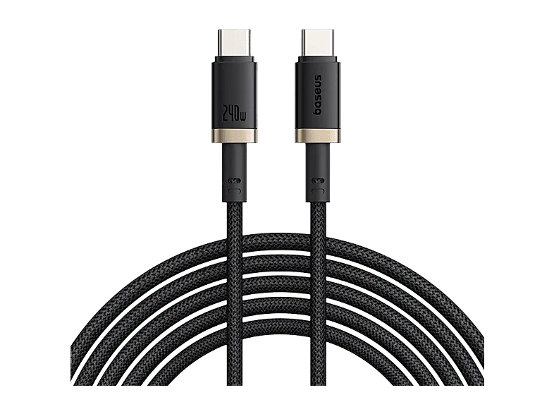 Cable USB - Baseus Dura, Tipo-C a Tipo-C, 100 cm, 240W, Carga rápida, Ultrarresitente, Negro y Dorado