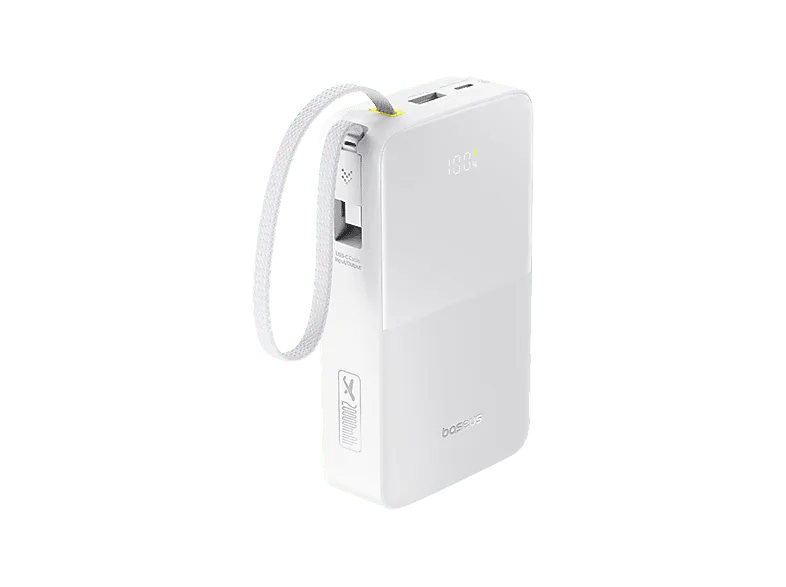 Powerbank - Baseus EnerFill Bipow2 Pro, 20000mAh, 22.5W, Cable retráctil, Carga simultánea ultrarrápida, USB-C, Blanco Moon
