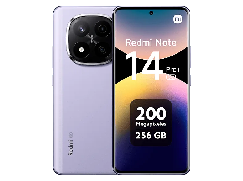 Móvil - Xiaomi Redmi Note 14 Pro+, Lavender Purple, 256 GB, 12 GB RAM, 6.67" AMOLED, Snapdragon® 7s Gen 3 Mobile Platform, 5110 mAh