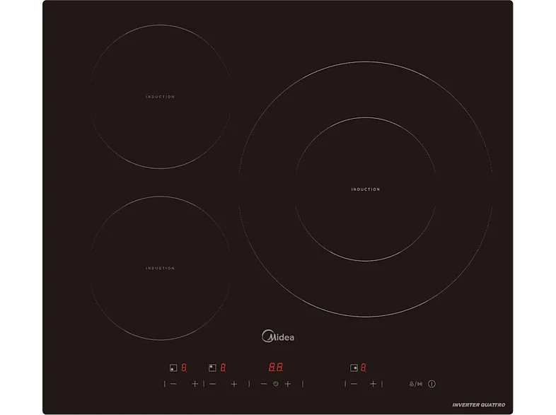 Placa inducción - Midea MIH740T467K0, 3 Zonas, 32 cm Zona Grande, 59 Ancho, 9 Niveles de Potencia, Negro (imagen 1 de 2)
