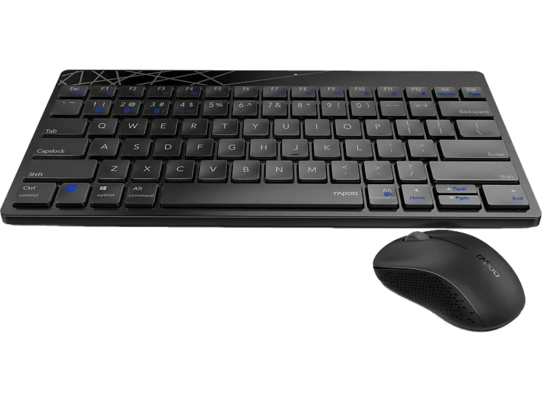 Pack Teclado + Ratón - Rapoo 8000M, Inalámbricos, 2 Receptores, Bluetooth, Negro