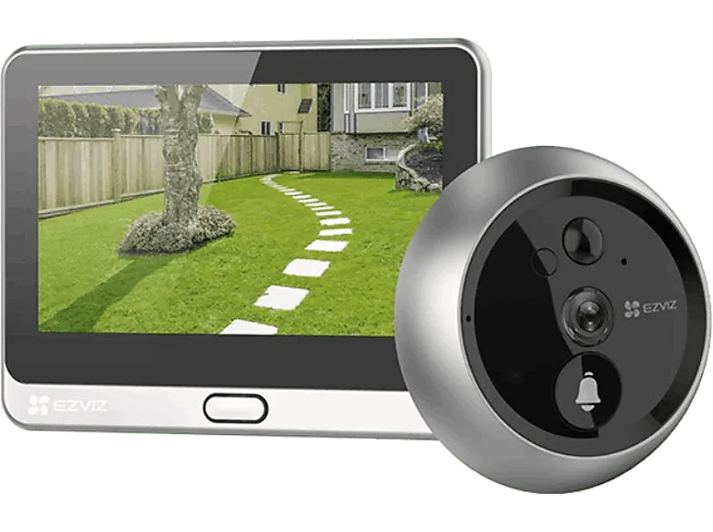 Mirilla inteligente - Ezviz DP2 2K, Visión nocturna, Ángulo 166°, Pantalla táctil color de 4.3", 4600 mAh, Negro