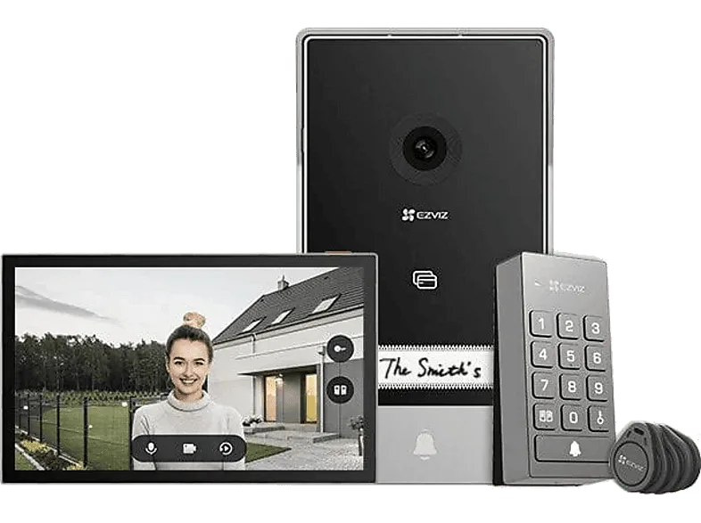 Pack videoportero - Ezviz TP7, IP65, Pantalla táctil de 7", 2K, 2048 × 1296, Micrófono y Altavoz, Aluminio metálico