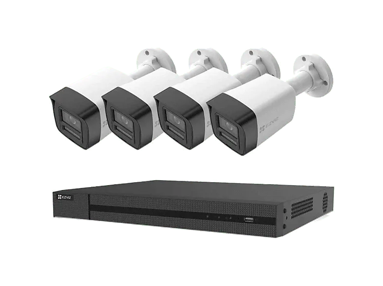 Cámara de vigilancia IP - Ezviz X5K+H3K, 4K, Función visión nocturna, IP67, Defensa activa con sirena y luz estroboscópica, Blanco/Negro