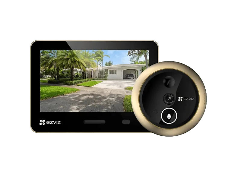 Mirilla inteligente - Ezviz EP4, Resolución 4K, Pantalla táctil 5.5" a color, Detección forma humana y PIR impulsada por IA, Dorado