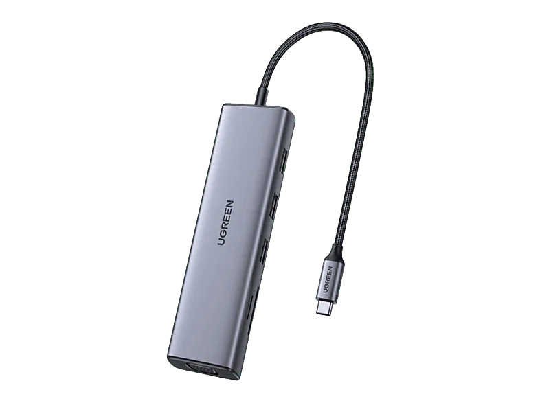 Hub - Ugreen UGR15600, 1x USB-C, 3x USB-A, RJ45, HDMI, VGA, SD, TF Card, Plata