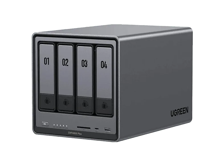 Servidor NAS - Ugreen DXP4800PLUS, SSD, Capacidad 112 TB, 8GB RAM, Intel Pentium Gold 8505, 4 Bahías, Gris