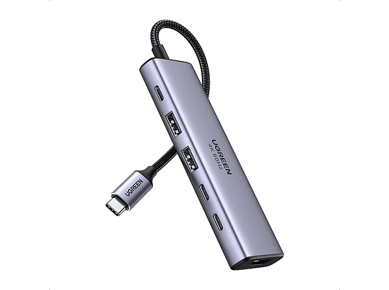 Hub - Ugreen UGR35999, 2x USB-C, USB-A, 1x HDMI, PD100W, 6 en 1, Gris