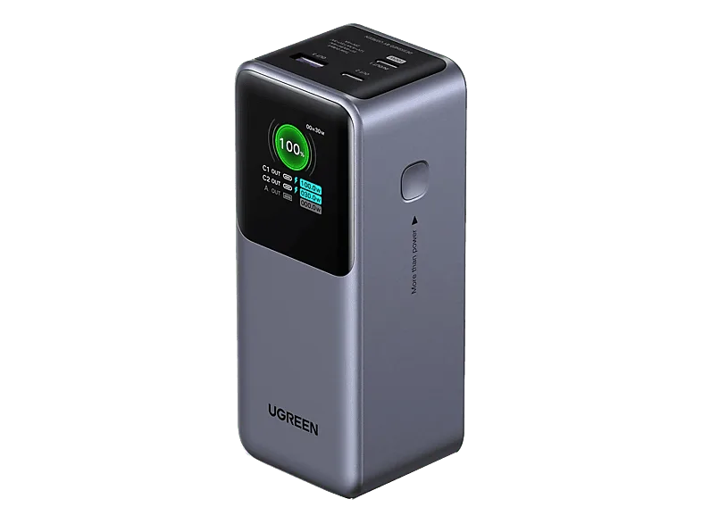 Batería externa - Ugreen UGR35524B, Universal, 2xUSB-C, 1x USB-A, 130 W, 20000 mAh, Gris