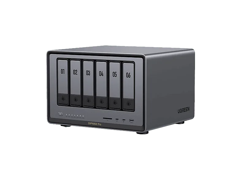 Servidor NAS - Ugreen DXP6800 Pro, SSD, 140 TB, 2500 MB/s, 8GB RAM DDR5, 6 Bahías, Gris