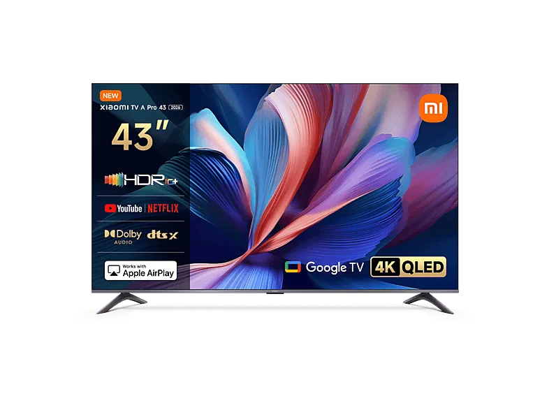 TV QLED 43" - Xiaomi 43 A PRO, 4K, Quad cortex A55, Smart TV, Google Negro