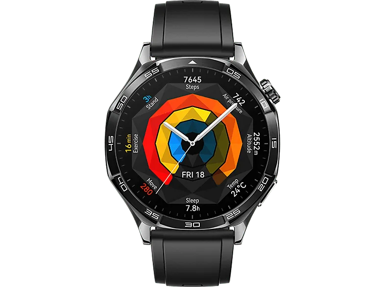 Smartwatch - Huawei Watch GT5 46 mm, Llamadas BT, Respuesta con teclado, 14 días de batería, Compatible iOS/Andorid, Correa Fluoroelastómero Negro – Correa Fluoroelastómero Negro