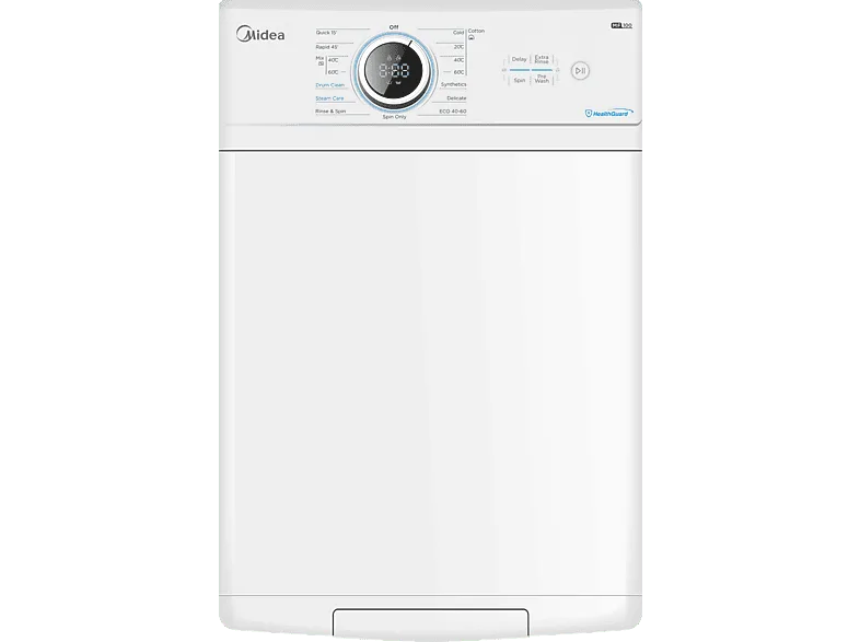 Lavadora carga superior - Midea MF100T70B/W-ES, 7 kg, 1200 rpm, 15 Programas, Monitor LED, Blanco