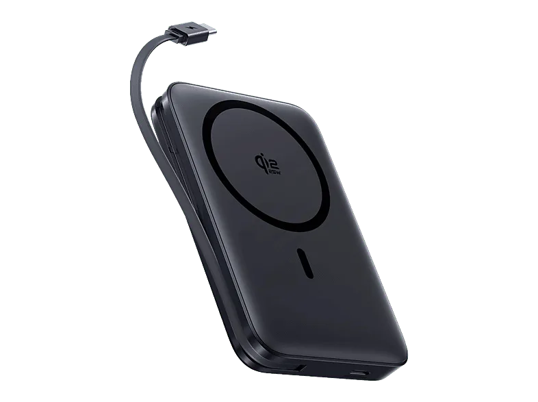 Powerbank - Baseus PicoGo AM61, magnética Qi2.2, 10000mAh, 45W, Con cable retráctil Tipo-C, Negro Cosmic