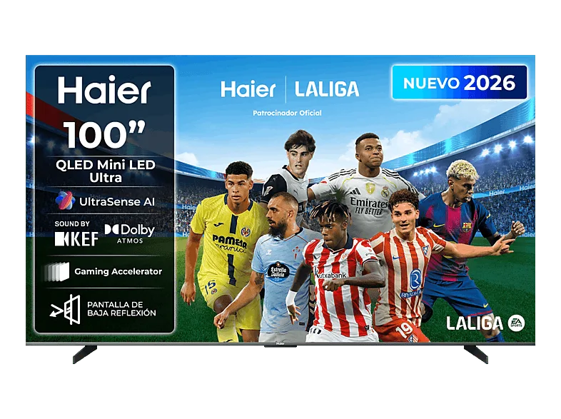 TV Mini-LED 100" - Haier S90 Series H100S90FUX, 4K, Google TV, Dolby Atmos, Sonido KEF, Gaming 144Hz, Negro