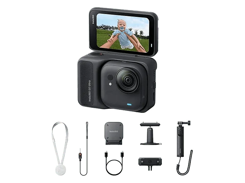 Cámara deportiva - Insta360 GO Ultra Creator Bundle, 4K, 200min Autonomía, Sensor 1/1,28" CMOS, Pantalla Táctil Abatible, IPX8, Negro