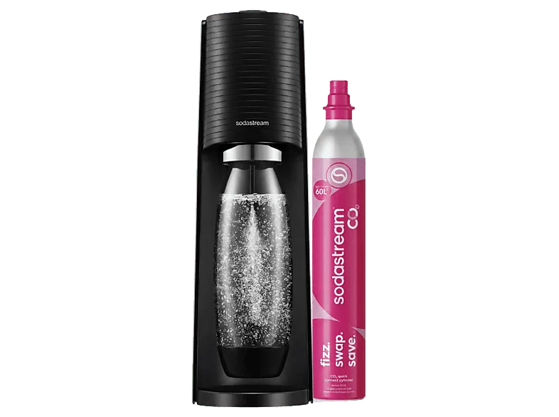 Máquina gasificadora de agua - SodaStream Terra Starter Pack, Botella 1 l, Conexión rápida CO2 (Quick Connect), Comodidad inalámbrica