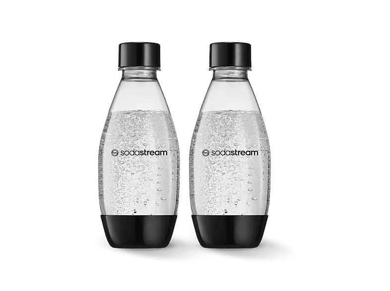 Botella para máquina gasificadora - SodaStream Fuse 0.5L Negro Twin Pack, Compatible con Spirit, Terra, Art, Duo, Enso, Tapón cierre hermético,Sin BPA