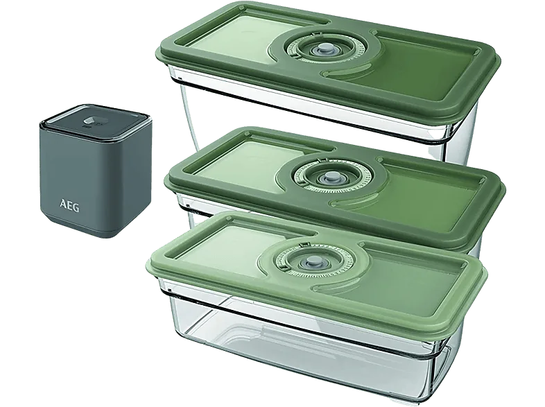 Recipiente hermético - AEG AVFK1+, 2 Unidades de 1.6 l y 1 unidad l, Verde + Bomba vacío