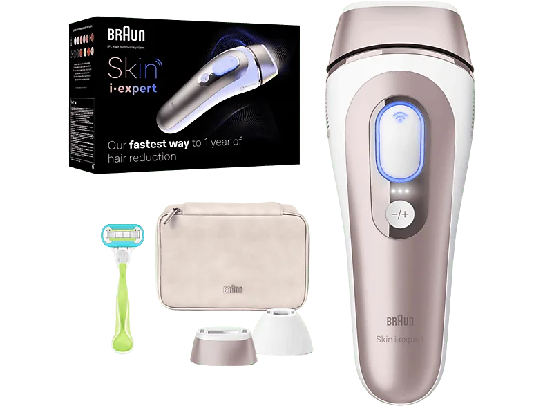 Depiladora IPL- Braun Luz Pulsada Skin I·Expert Smart PL7147, Elimina el vello en casa, Con App e IA, Zonas sensibles, Cara y cuerpo, 2 cabezales
