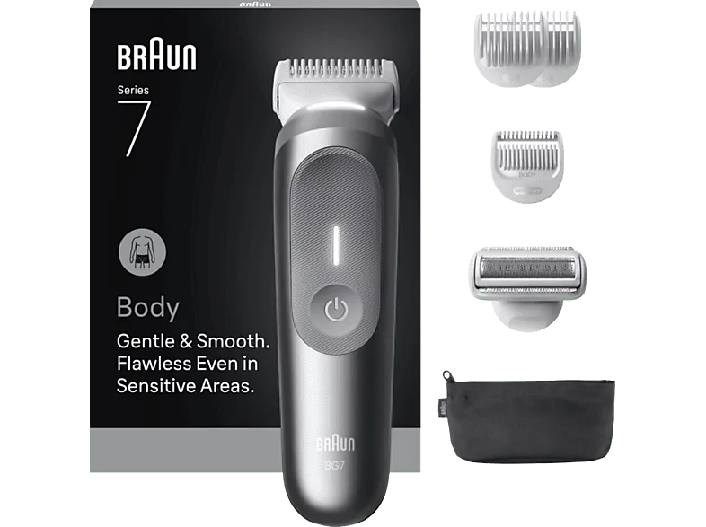 Afeitadora corporal - Braun BodyGroomer Series 7 BG7550, +4 cabezales y peines de rasurado 2 accesorios, Afeita Y Recorta, Wet&Dry, Gris