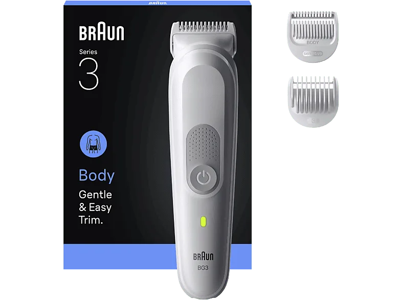 Afeitadora corporal - Braun BodyGroomer Series 3 BG3530, 2 accesorios de rasurado, Afeita Y Recorta, Wet&Dry, Gris