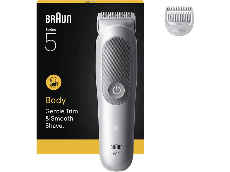 Afeitadora corporal - Braun BodyGroomer Series 5 BG5500, +1 accesorios de rasurado, Afeita Y Recorta, Wet&Dry, Gris