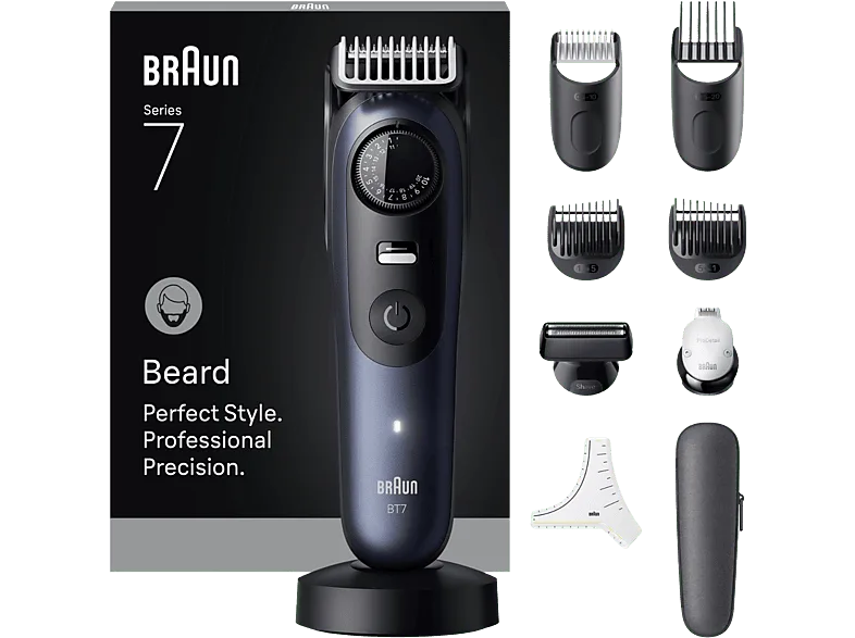 Barbero - Braun Series 7 BT7540, 10 accesorios para barba, 40 ajustes de longitud, Bloqueo precisión, Lámina ProBlade, Wet&Dry, Azul
