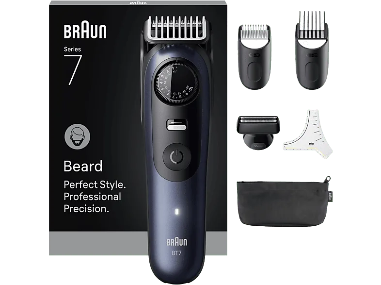 Barbero - Braun Series 7 BT7520, 6 accesorios para barba, 40 ajustes de longitud, Bloqueo precisión, Lámina ProBlade, Wet&Dry, Azul