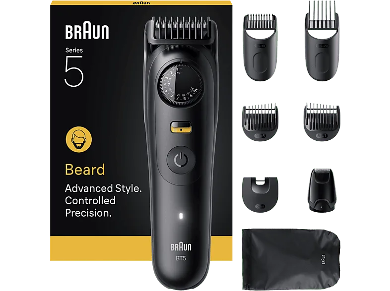 Barbero - Braun Series 5 BT5560, 8 accesorios para barba, 40 ajustes de longitud, Bloqueo precisión, Wet&Dry, Negro