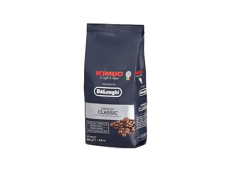 Café en grano - De’Longhi Kimbo Classic, 40% Arábica, 60% Robusta, Espresso 250 gramos