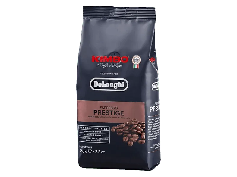Café en grano - De’Longhi Kimbo Prestige, 35% Robusta y 65% Arábica, 250 gramos