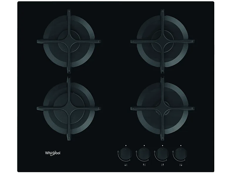 Placa de gas - Whirlpool GOB 616/NB, 4 zonas, Gas natural, 59 cm, Negro