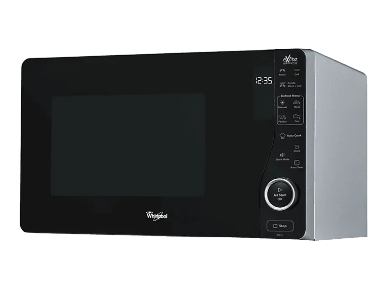 Microondas con grill - Whirlpool MWF421SL, 800W, 6 niveles, Función Grill, 25 l, Negro