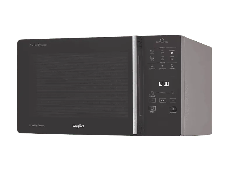Microondas con horno - Whirlpool MCP 349 SL, 800 W, 6 niveles de potencia, Función Crisp, 25 l, Plata