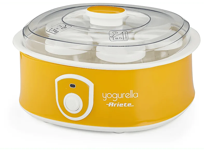 Yogurtera - Ariete Yogurella 617, 7 vasos de cristal, 20W, Preparación en 12 horas, Amarillo