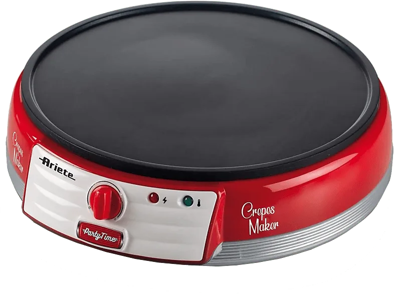 Crepera - Ariete Party Time, 1000 W, Antiadherente, Placa de 33 cm, Termostato regulable, Rojo