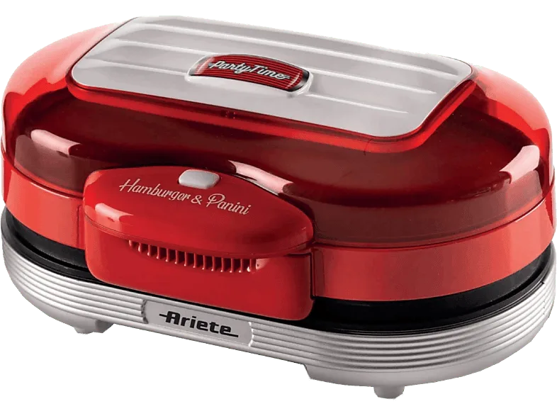 Máquina hamburguesas - Ariete Hamburger Maker Party Time, 1200 W, 2 Planchas, Rojo