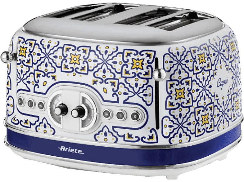 Tostadora - Ariete Capri, 1630W, 4 Ranuras, Rebanadas, 6 Niveles de Tostado, Azul/Blanco