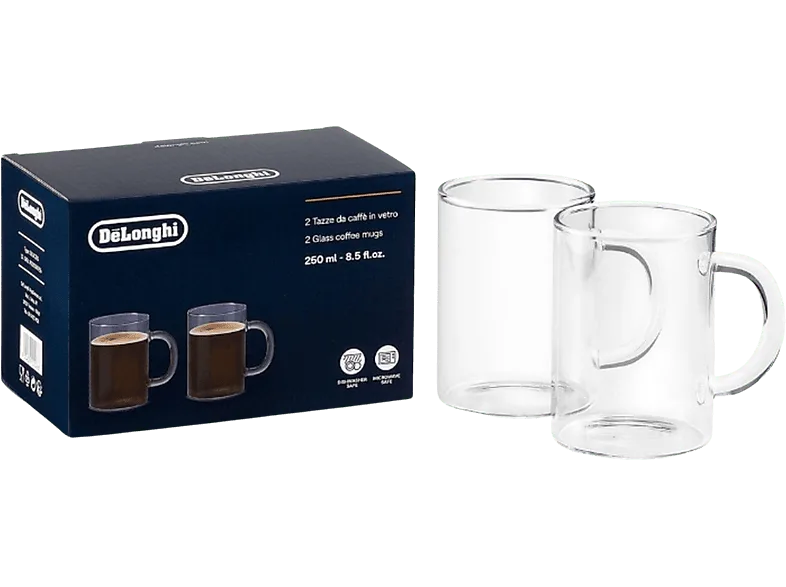 Taza - De'Longhi Americano Cold Brew DLSC320, 0.25 l, Pack 2 tazas, Vidrio, Transparente