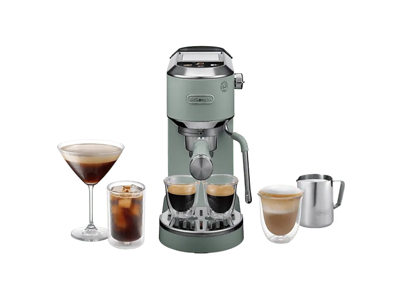 Cafetera express - De'Longhi Dedica Duo EC890.GR, 1450 W, 15 bar, 1.1 l, Función 2 tazas, Verde jade
