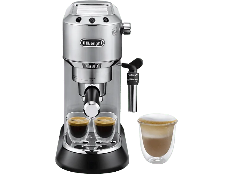 Cafetera express - De'Longhi Dedica EC685.M, 1300 W, 15 bar, Thermoblock, Espresso manual, Función 2 tazas, Metalizado