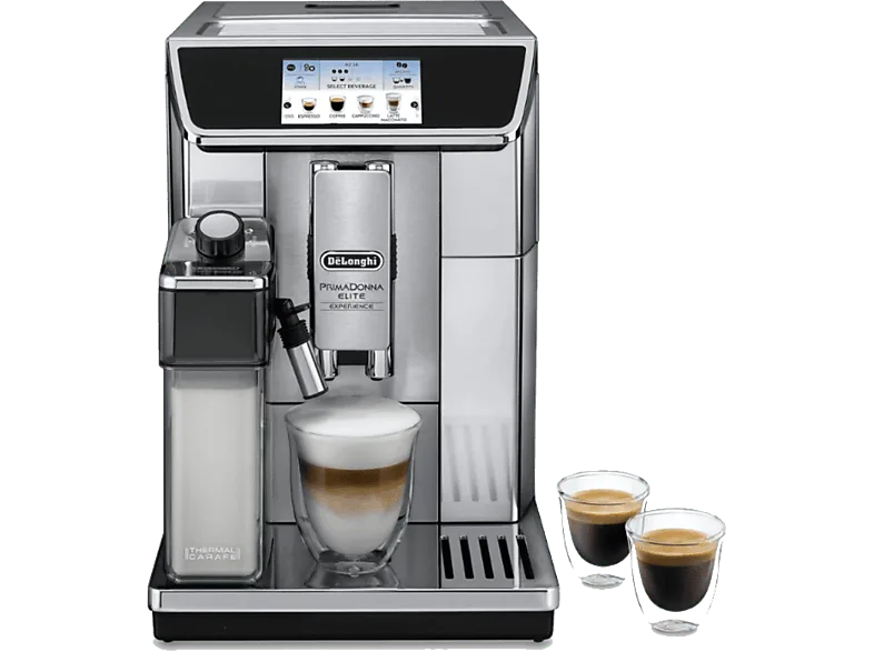 Cafetera superautomática - De'Longhi PrimaDonna Elite Experience ECAM650.85.MS, 1450 W, 19 bar, Molinillo integrado, Sistema Thermoblock, Táctil, Inox